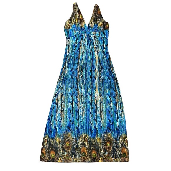 Maxi Dress Raindrops by Papillon Tank Style Boho Vibrant Peacock Print Sz XL - Picture 1 of 10